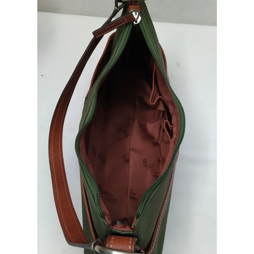 Fossil Oliver Green Nylon Leather Trim Zipper Closure Hobo Shoulder Bag